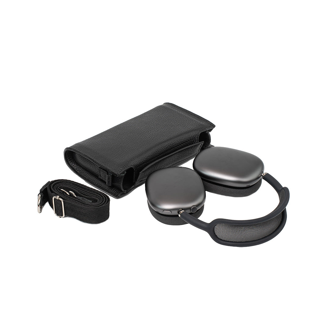Leather Case with Adjustable Fabric Strap for AirPods Max (Black)